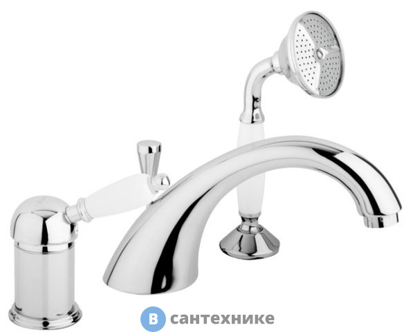 Смеситель Cezares ELITE-BVDM-01-Bi на борт ванны однорычажный с выдв. душем и переключ., хром, ручка белая