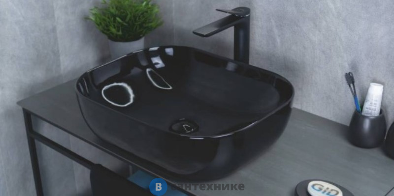 Раковина GID-ceramic BL1302 накладная, чёрный глянцевый (500х400х140)