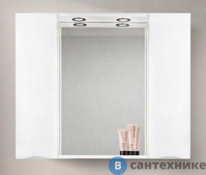 картинка Шкаф зеркальный BelBagno 100 см MARINO-SPC-1000/750-2A-BL-P подвесной с двумя распашными дверцами с доводчиками, с подсветкой, Bianco Lucido