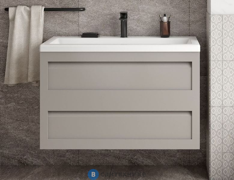 Тумба с раковиной Art & MAX PLATINO подвесная с двумя выкатными ящиками, светло-серый матовый AM-Platino-1000-2C-SO-GCM