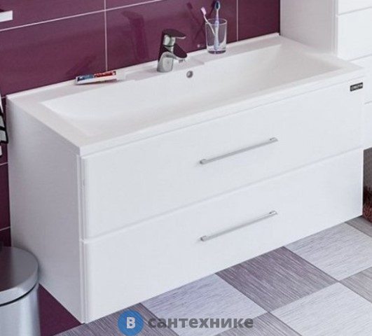 Тумба под раковину СанТа Омега-100 2 ящ. подвес. (ум. Elen 100 литой мрамор) (207028)