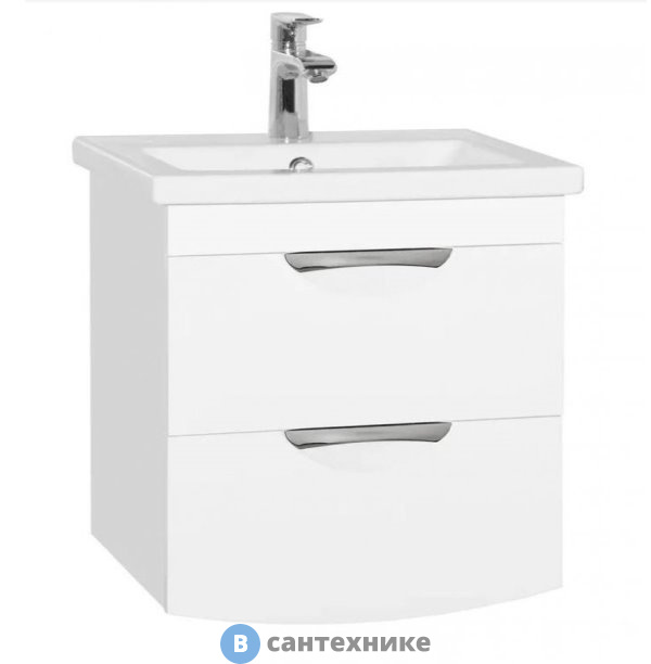 Тумба под раковину Style line Жасмин-2- 60 подвесная (2 ящика) люкс белый PLUS (4650134472165)