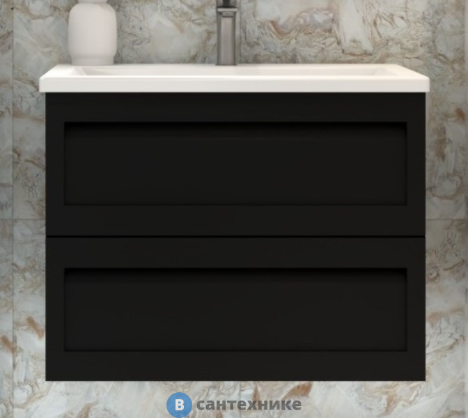 Тумба под раковину Art & MAX PLATINO 75 см AM-Platino-750-2C-SO-NM подвесная с двумя выкатными ящиками, чёрный матовый