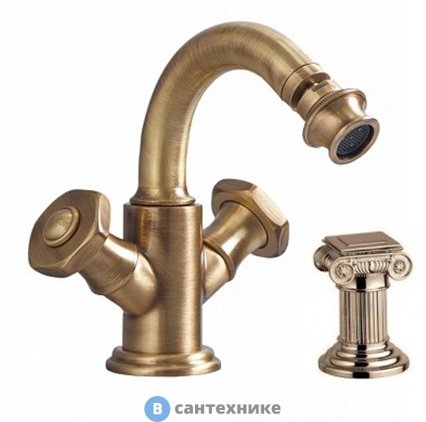 Смеситель Cezares APHRODITE-BS2-02-O для биде с донным клапаном, бронза, ручки Куб