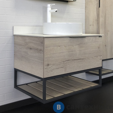 картинка Тумба Comforty Порто-75 дуб дымчатый с белой столешницей c раковиной COMFORTY 9110