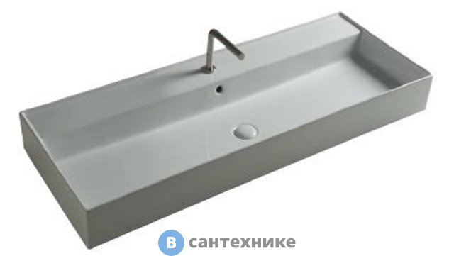 Раковина TECLA TWENTY TW13011 чаша в центре, белый глянцевый, 121x46x12,5