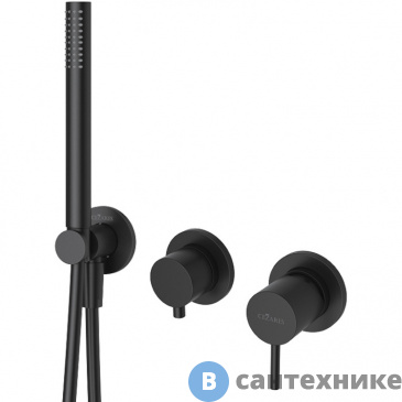 картинка Смеситель Cezares LEAF-DIM3-D-L-NOP встраиваемый для душа с переключателем на 3 выхода, в комплекте с ручным душем, Чёрный матовый