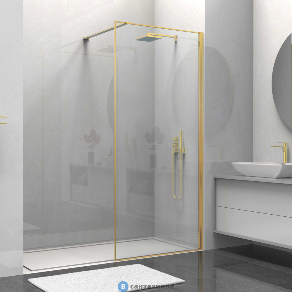 Душевая перегородка Vincea Walk-In VSW-1HS800CLG, 800*2000, брашированное золото, стекло прозрачное