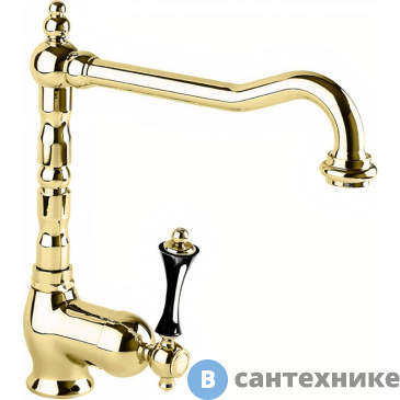 картинка Смеситель Cezares MARGOT-LLM2-03/24-N кухонный однорычажный, золото, ручка чёрная