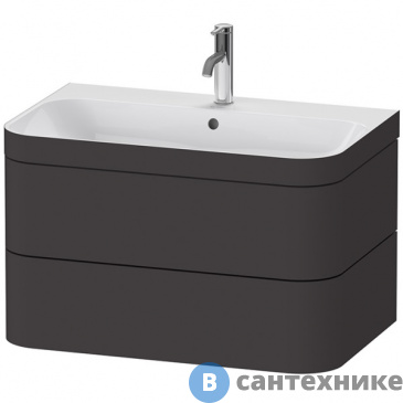 картинка Тумба с раковиной Duravit HAPPY D.2 PLUS HP4637O8080 775х490х468 мм, 2 ящ, с 1 отв для смес, в компл.с сиф и донным клап, раковина bi-color, графит супермат