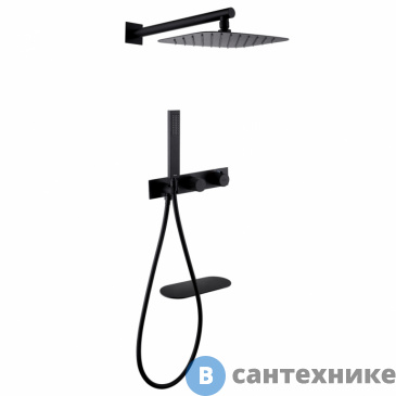 картинка Душевая система ABBER Rund AF8750B скрытого монтажа с изливом, термостат, черная матовая