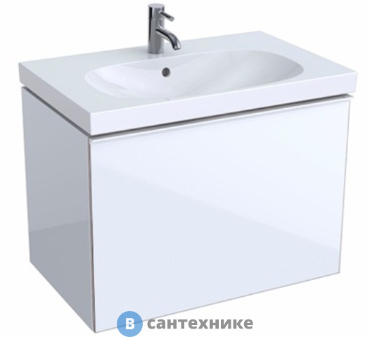 Тумба под раковину Geberit ACANTO 500.611.01.2 /74x53,5 x47,6/ (белое стекло/белый глянцевый — лакир.)
