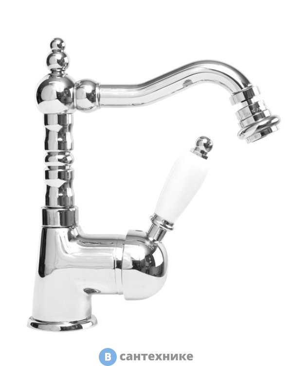 Смеситель Cezares ELITE-BSM2-01-Bi для биде однорычажный c донным клапаном, хром, ручка белые