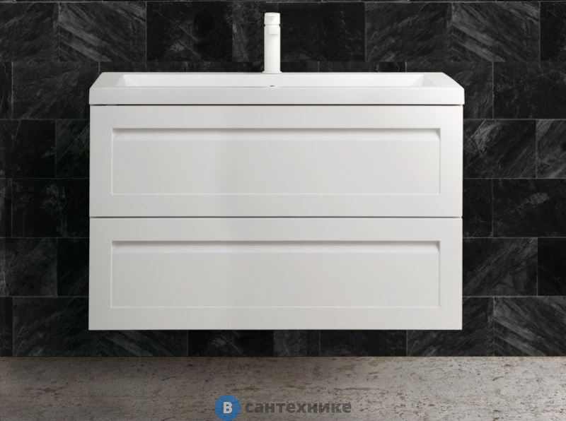 Тумба под раковину Art & MAX PLATINO AM-Platino-900-2C-SO-BM-Cer подвесная с двумя выкатными ящиками, белый матовый