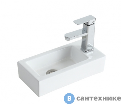 картинка Раковина Orange B05-365W подвесная белая, правая (смеситель справа)