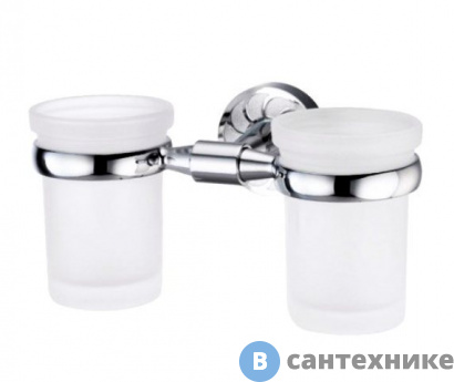 картинка Подстаканник двойной стеклянный WasserKRAFT Isen K-4028D металл, хромоникелевое покрытие, матовое стекло