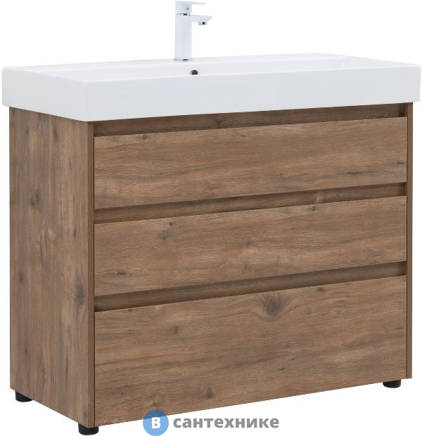 Тумба под раковину Aquanet Nova Lite 100 (SLIM SYNERGY) 3 ящ. дуб рустикальный (302480)