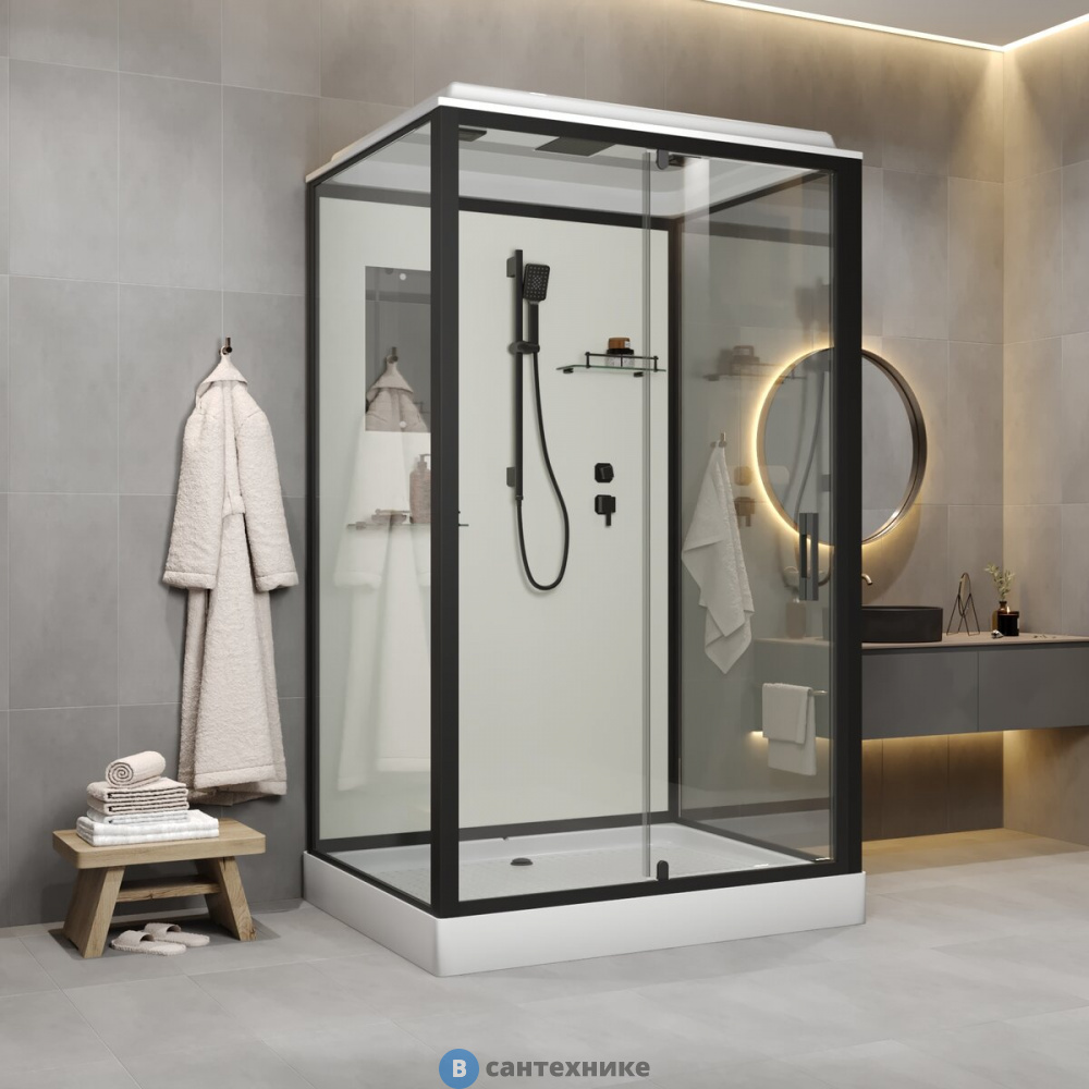 Душевая кабина Niagara Standart ST100/80/15Q/BL (100х80х215) прямоугольник, поддон 15 см, распашная, проф. черный