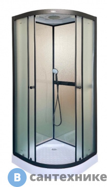 картинка Душевая кабина Parly F811B (80*80*210) низ. поддон, полукруглая кабина, матовое стекло, чёрный профиль