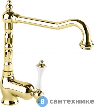 картинка Смеситель Cezares MARGOT-LLM2-03/24-Bi кухонный однрычажный, золото, ручка белая