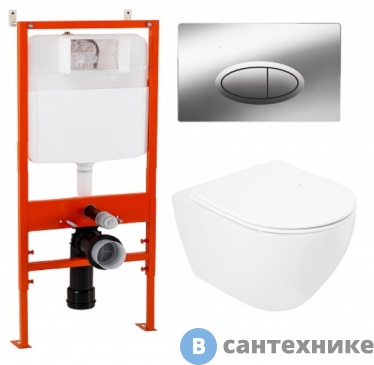 картинка Унитаз с инсталляцией BelBagno STYLUS с сиденьем и кнопкой смыва (CZR-513-TH-R/ CZR2316SC/ BB026/ BB051CR)