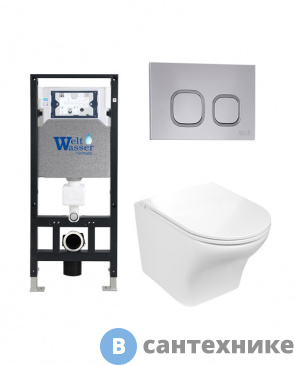 картинка Унитаз с инсталляцией WELTWASSER и кнопкой смыва (AMBERG 506 + ODENBACH 004 GL-WT + AMBERG RD-CR)