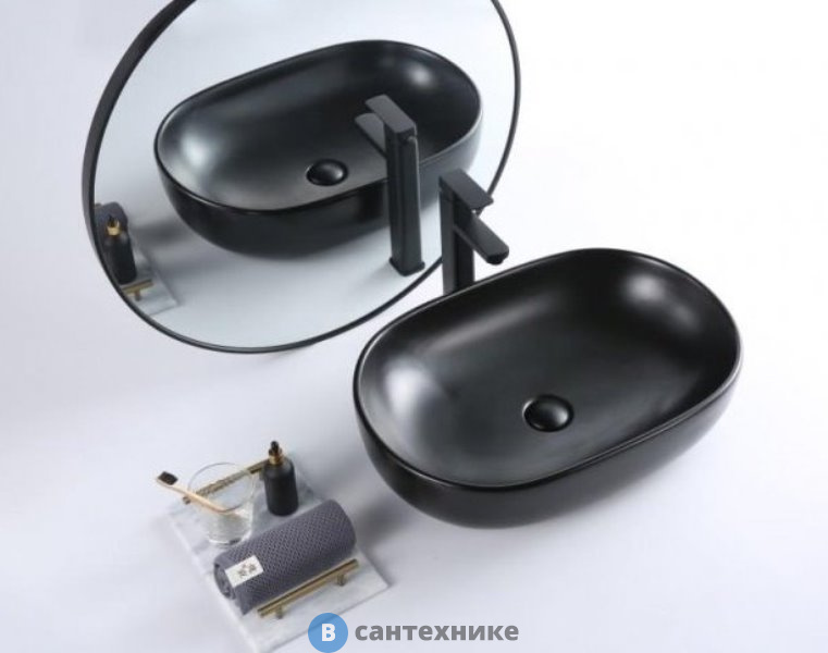 Раковина BelBagno BB1084-H301 накладная керамическая, овальная, чёрная матовая 600x420x140
