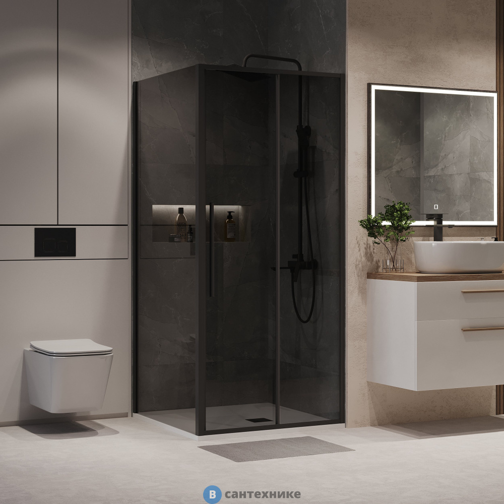 Душевое ограждение Niagara Nova NG-85-11TB-TB100-34 (110х100х195) прямоугольник, черный матовый, дверь раздвижная, стекло тонированное