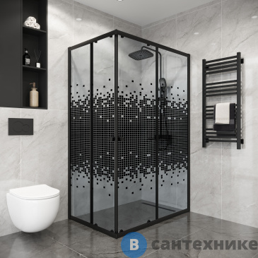 картинка Душевое ограждение Niagara Eco NG-1018-14Q BLACK (100х80х190) прямоугольник, раздвижное, черный, стекло мозаика 
