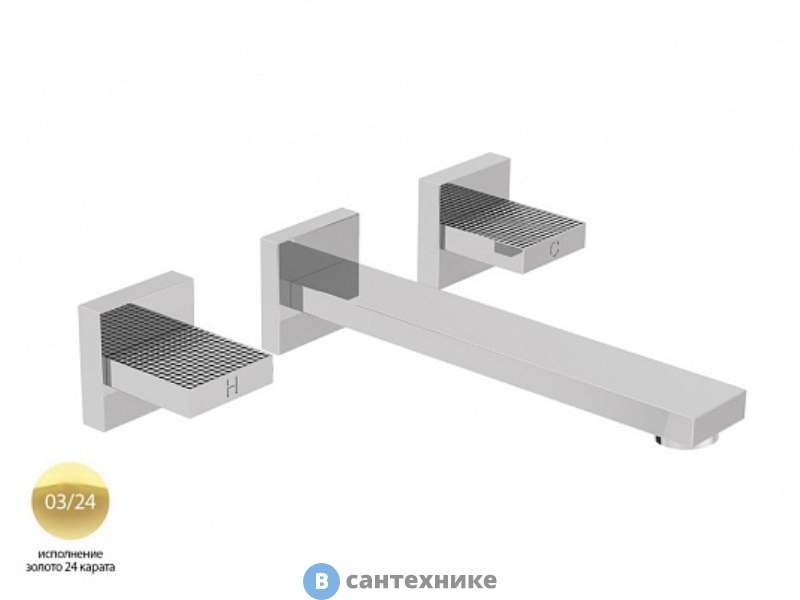 Смеситель Cezares PRIZMA-BLI3-03/24 для раковины встраиваемый на три отверстия, золото