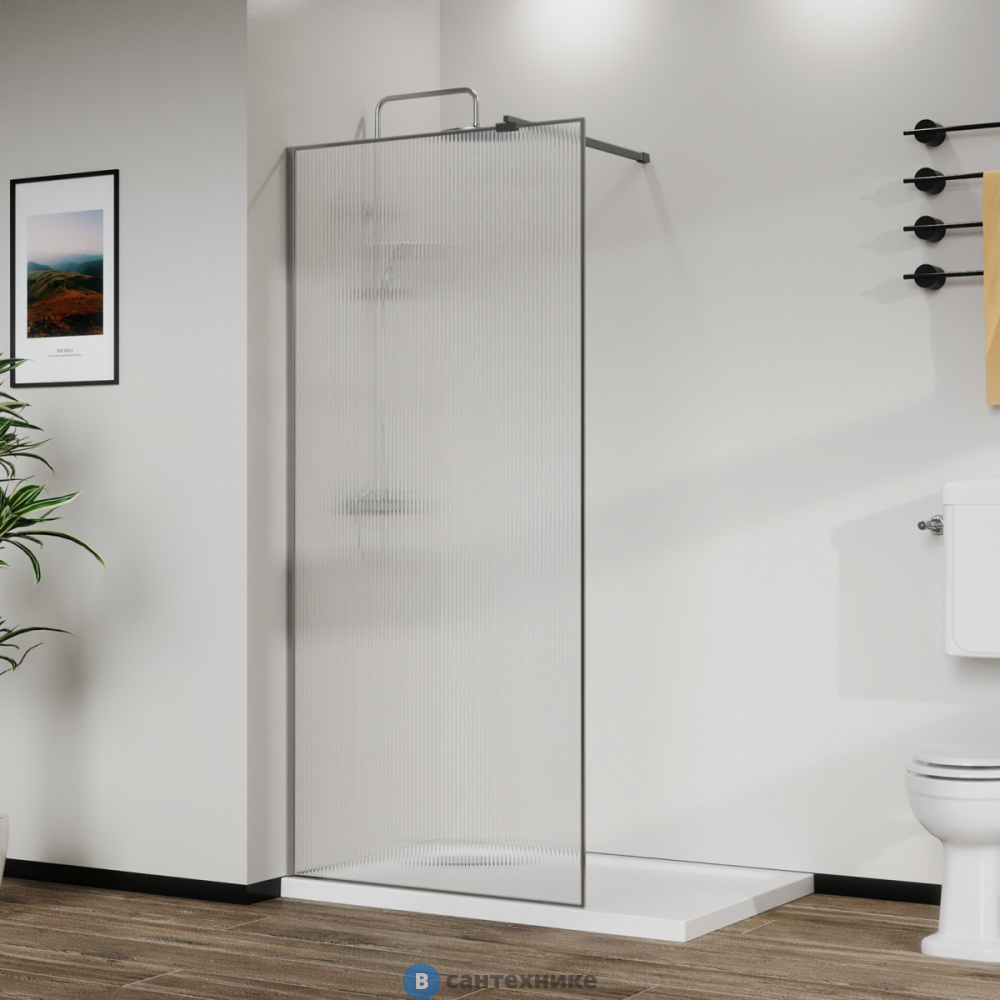 Душевая перегородка Azario 100x195-MGR-CRF Walk-in, в рамке, рифленое стекло 8 мм, профиль матовый графит (AZ-271-100-MGR-CRF)