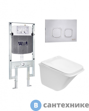 картинка Унитаз с инсталляцией WELTWASSER и кнопкой смыва (AMBERG 497 ST + ROTBACH 004 GL-WT + AMBERG RD-MT CR)