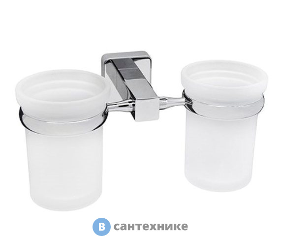 Подстаканник двойной WasserKRAFT Lippe K-6528D стеклянный металл, хромоникелевое покрытие, матовое стекло