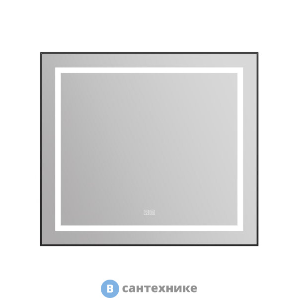 Зеркало BelBagno SPC-KRAFT-885-785-TCH-WARM-NERO в алюминиевой раме со встроенным светильником, сенсорным выключателем и подогревом, 885x32x785 мм