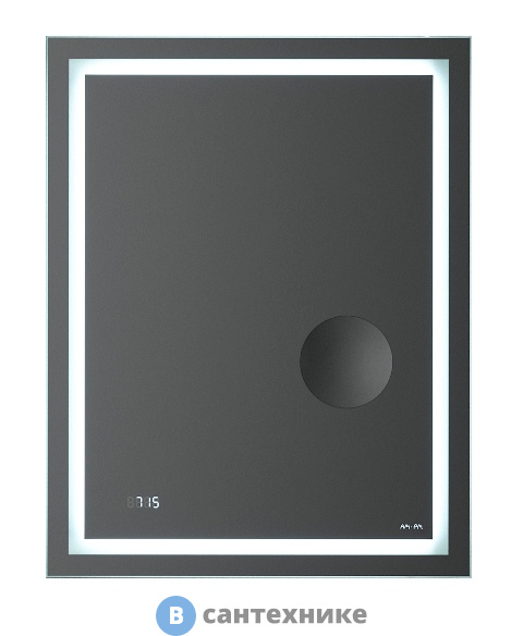 Зеркало AM.PM Gem M91AMOX0553WG с контурной LED-подсветкой, встроенными часами и линзой, 55 см