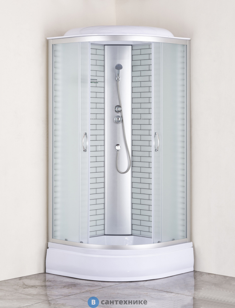 Душевая кабина Loranto CS-6680-25FW 80*80*215 белый кирпичный узор, стекло 4 мм. профиль хром