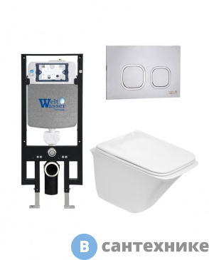картинка Унитаз с инсталляцией WELTWASSER и кнопкой смыва (AMBERG 497 + ROTBACH 004 GL-WT + AMBERG RD-MT CR)