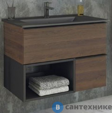 картинка Тумба Comforty Франкфурт-75 дуб шоколадно-коричневый с раковиной COMFORTY 75E черная матовая