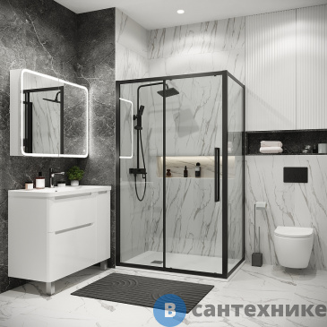 картинка Душевое ограждение Grossman Cosmo 100.K33.02.100.42.00-200.K33.02.100.42.00 (100х100х195) раздвижная, графит сатин, стекло прозрачное (120.K33.02.1010.42.00)