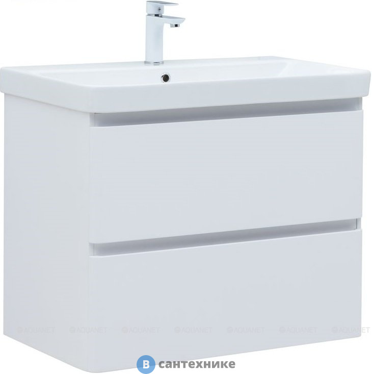 Тумба с раковиной Aquanet Эмбер 80 2 ящ. цв.белый матовый (раковина Luxury) (332492)