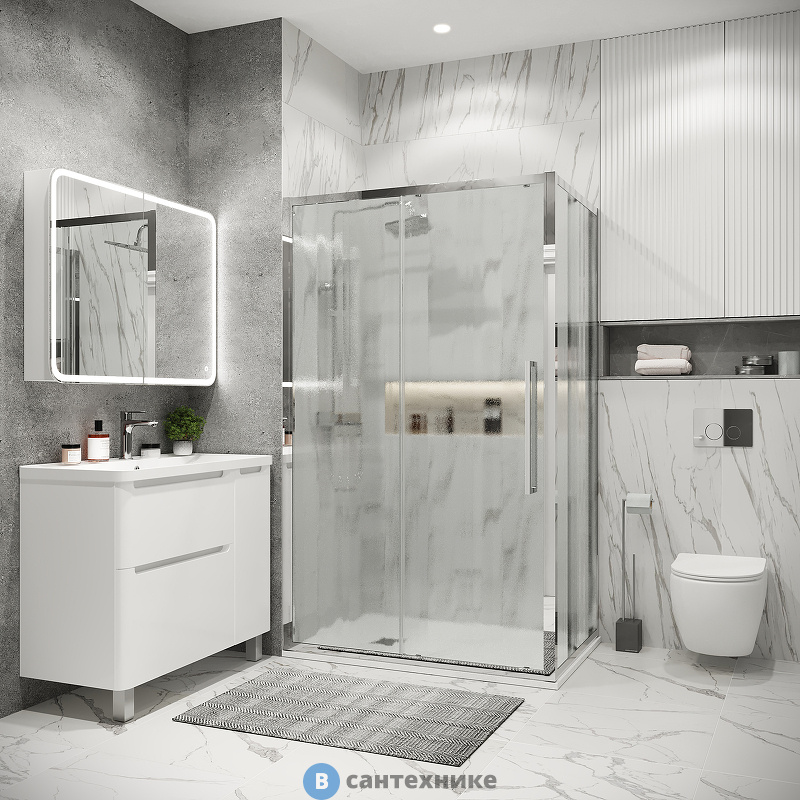 Душевое ограждение Grossman Cosmo 100.K33.02.110.10.02-200.K33.02.100.10.02 (110х100х195) раздвижная (левая), хром, стекло шиншилла (120.K33.02.1110.10.02)