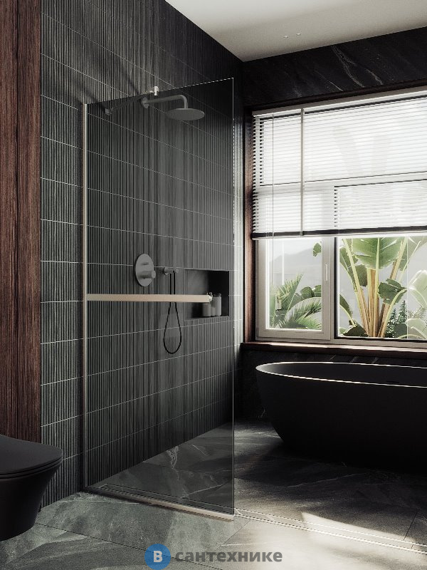 Душевая перегородка в профиле MaybahGlass 1950*690 Стекло 8 мм Графит +Полотенцесушитель (MGD-723-5у)