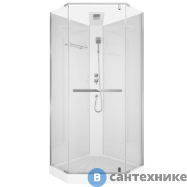 картинка Душевая кабина CeruttiSpa CHIKA901T (90*90*215-225) без крыши, пятиугольный низкий поддон