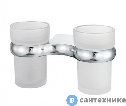 картинка Подстаканник двойной стеклянный WasserKRAFT Berkel K-6828D металл, хромоникелевое покрытие, матовое стекло