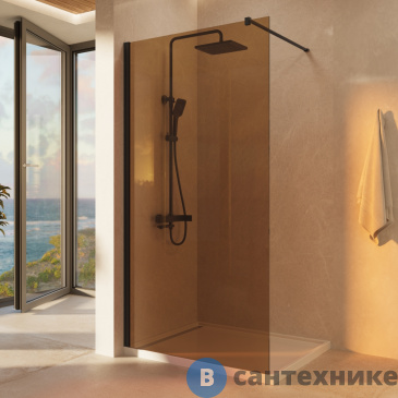 картинка Душевая перегородка Vincea Walk-In VSW-1H100GSB, 1000*2000, черный матовый, стекло янтарь