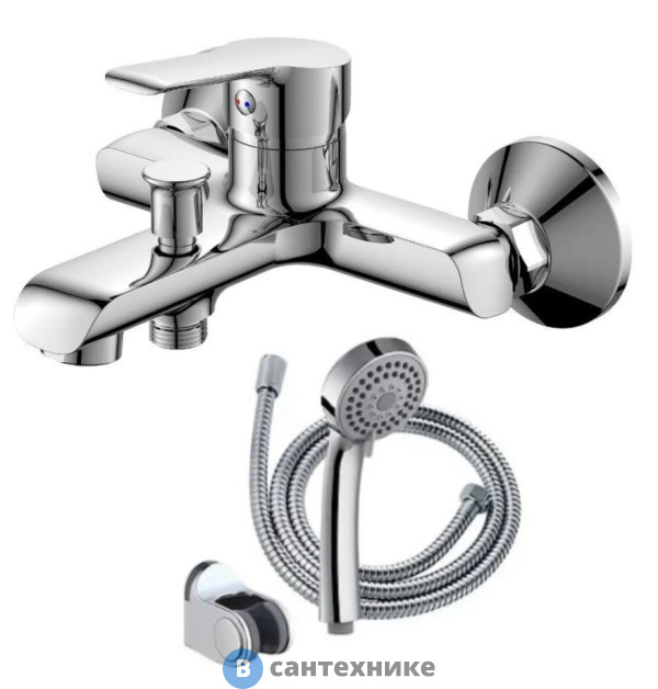 Смеситель Orange Prim M42-100cr однозахватный для ванной/душевой с душевыми аксесуарами (шланг, лейка, держатель)