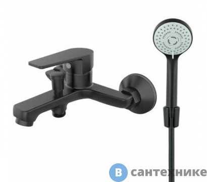 картинка Смеситель Orange Loop M26-100b однозахватный ванно/душевой с душевыми аксесуарами (шланг, лейка, держатель), чёрный