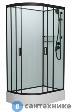 картинка Душевая кабина Frank F412/1R М  Black правосторонняя средний поддон б/к (без крыши) матовое стекло