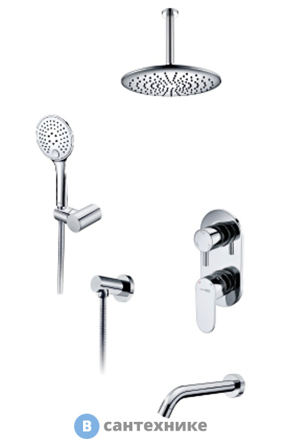 Встраиваемый комплект WasserKRAFT А175868 для ванны с верхней душевой насадкой, лейкой и изливом