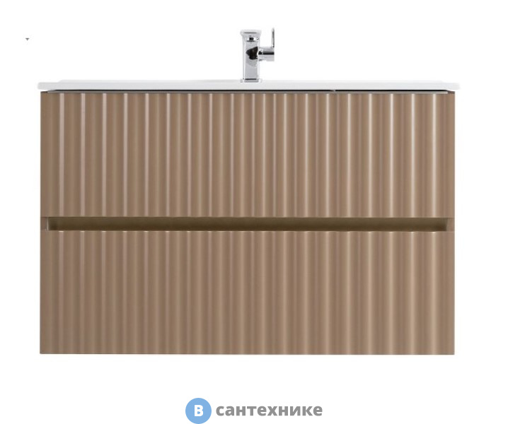Тумба под раковину Art & MAX ELEGANT AM-ELEGANT-1000-2C-SO-CM-LED подвесная с двумя выкатными ящиками, с LED подсветкой ручек, капучино матовый, 970x469x550